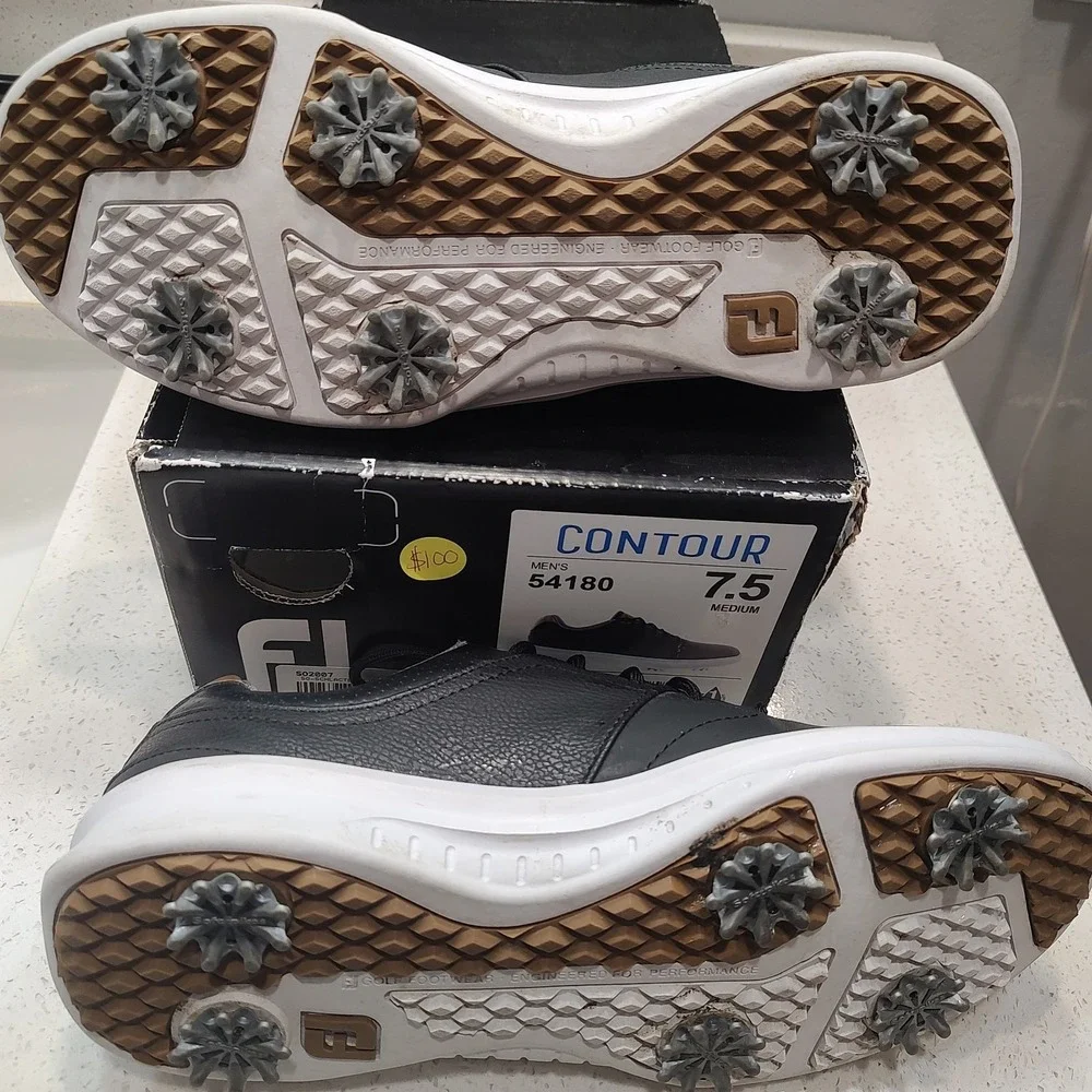 FootJoy Contour 54180 Black Tan Leather Luxe Men Golf Shoe Sz 7.5 Gorpcore